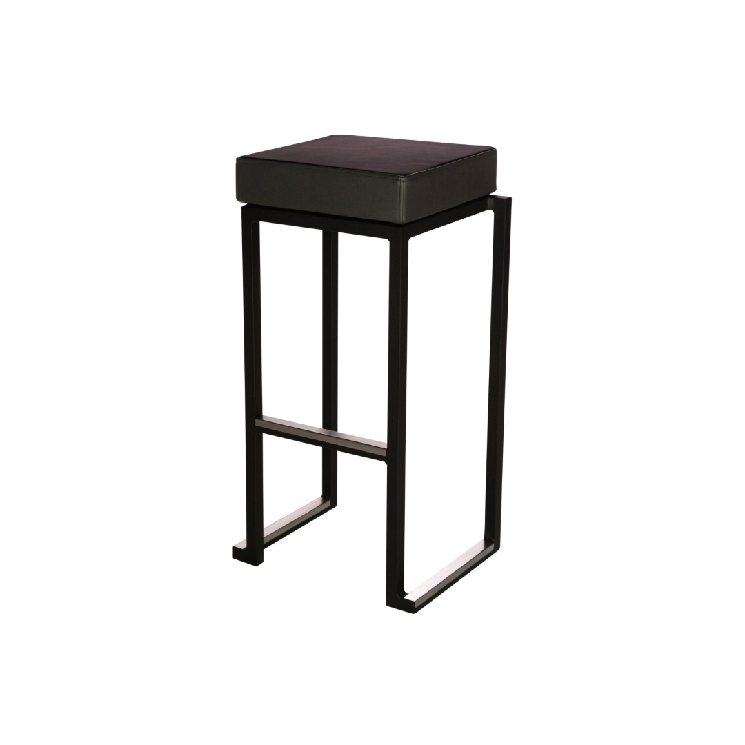 Barkruk Kubo zwart met zwarte leren vierkante zitting