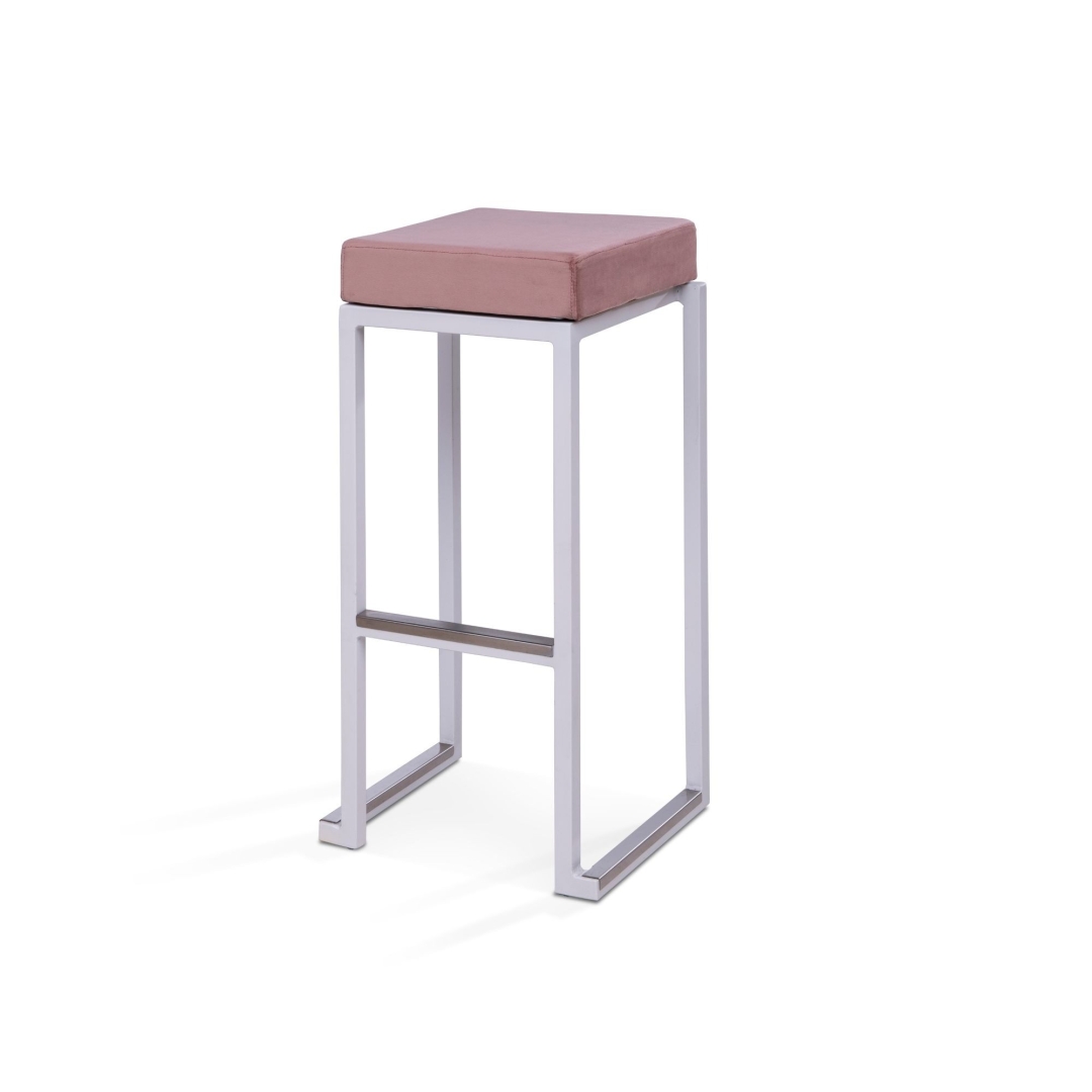 Barkruk Kubo wit met roze vierkante zitting