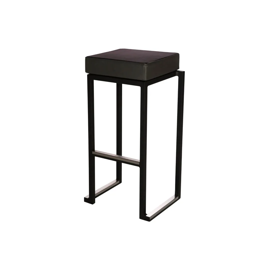 Barkruk Kubo zwart met zwarte leren vierkante zitting