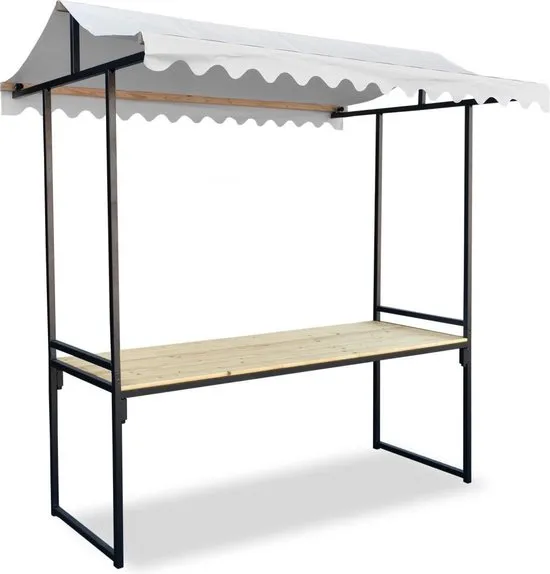 Marktkraam met zwart frame en wit zeil