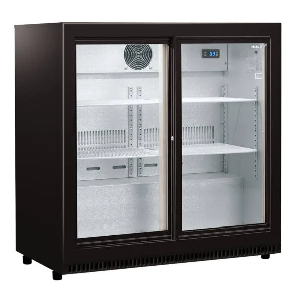 Flessenkoelkast laag met 2 glazen deuren zwart